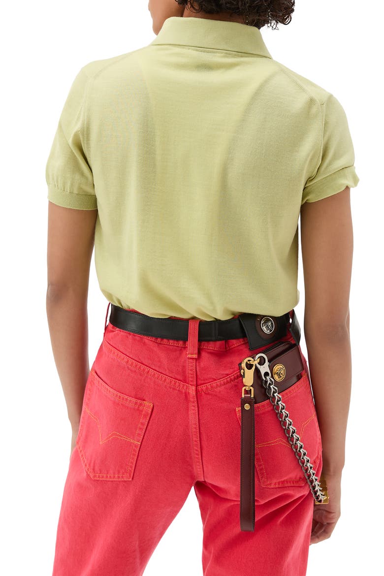 Gender Inclusive Short Sleeve Virgin Wool Button-Down Cardigan, Alternate, color, CHARTREUSE