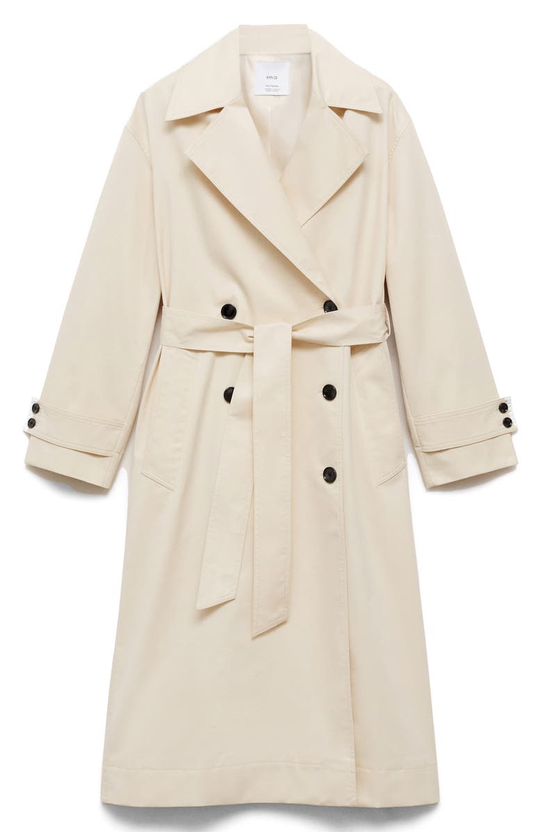 MANGO Oversize Tie Waist Double Breasted Trench Coat, Alternate, color, Ecru