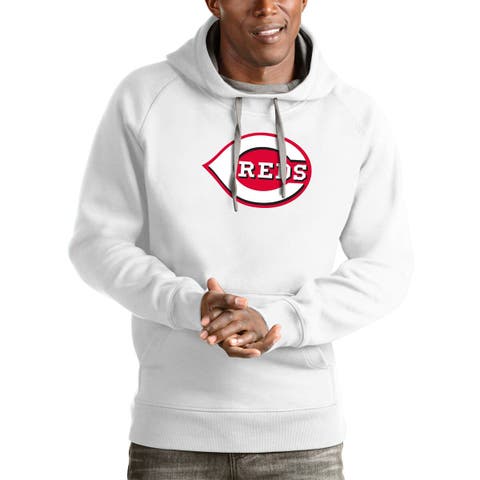 Men's Antigua White Cincinnati Reds Victory Pullover Team Logo Hoodie