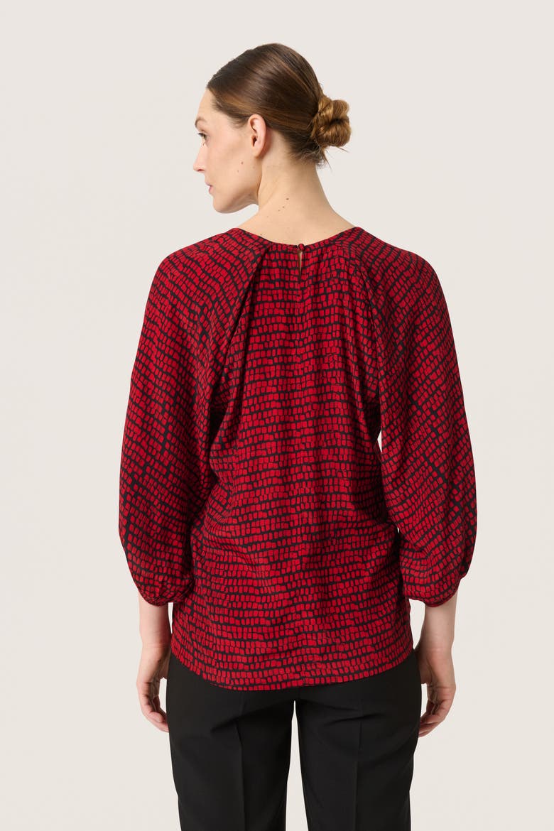 Slalize 3/4 Sleeve V-Neck Blouse, Alternate, color, Salsa Square Print
