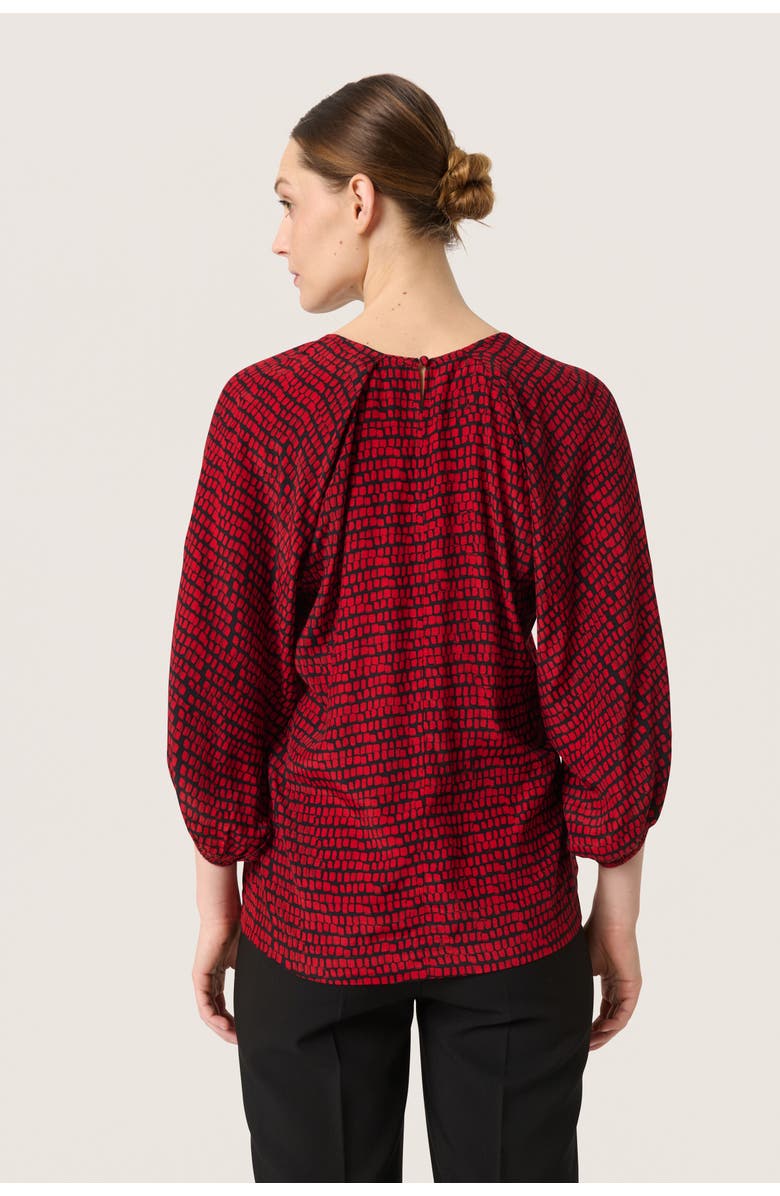Soaked in Luxury Slalize 3/4 Sleeve V-Neck Blouse, Alternate, color, Salsa Square Print
