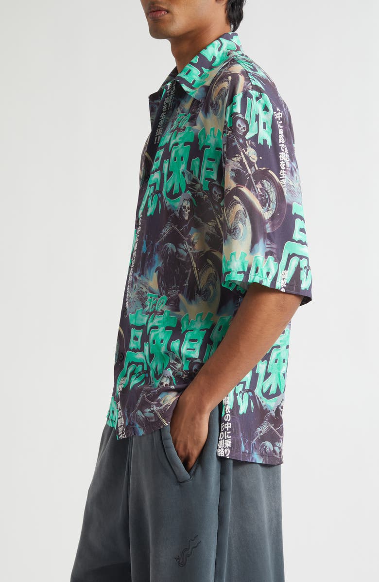 LU'U DAN Ghostriders Short Sleeve Camp Shirt, Alternate, color, Ghost Riders