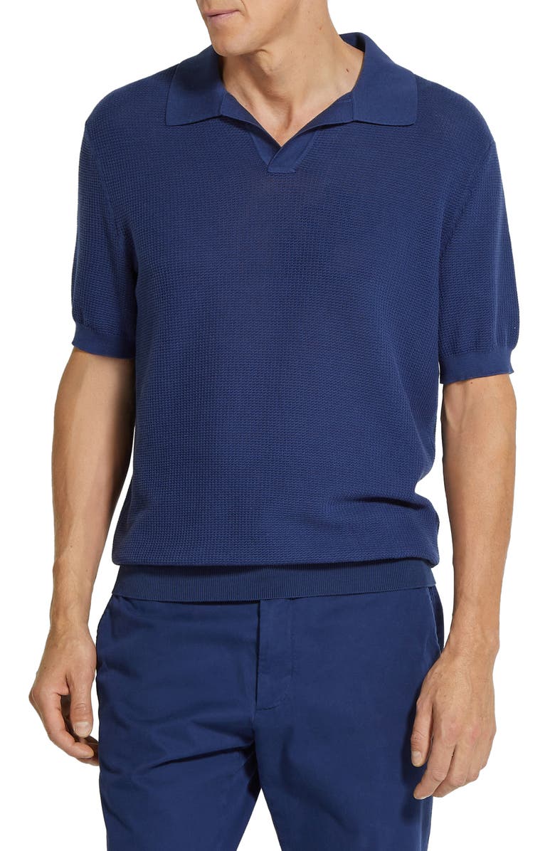 ZEGNA Premium Cotton Waffle Stitch Polo Sweater, Main, color, Blu Ciano