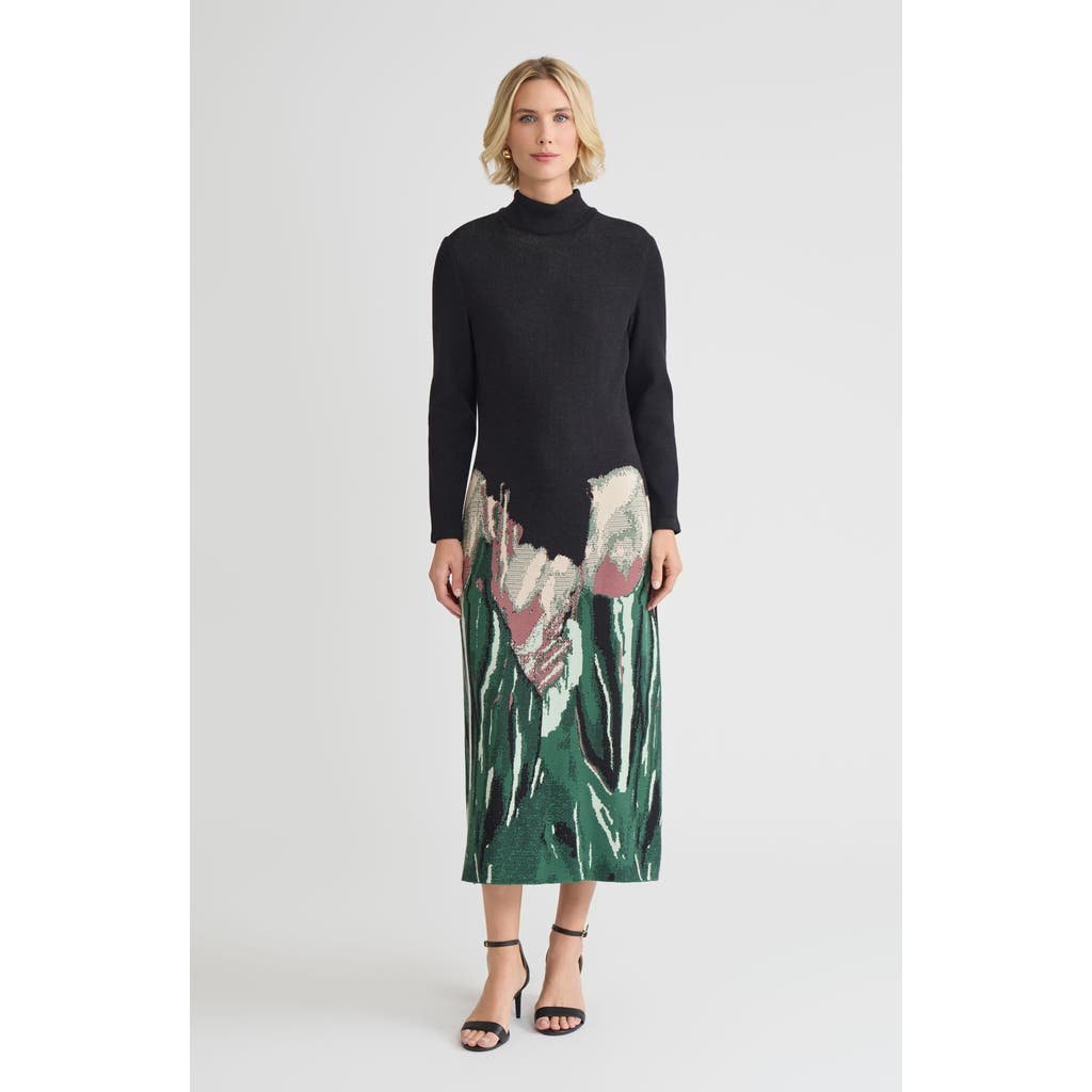 Misook Relaxed Floral Jacquard Knit Maxi Dress In Black