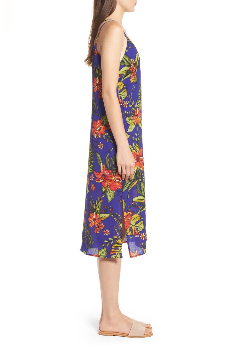 Strappy Floral Print Midi Dress, Alternate, color, COBALT BLUE/ RED