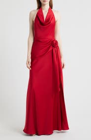 Sonya Moda Rozalia Halter Open Back Satin Gown