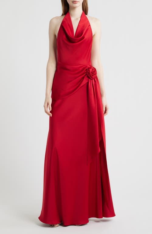 Sonya Moda Rozalia Halter Open Back Satin Gown In Red
