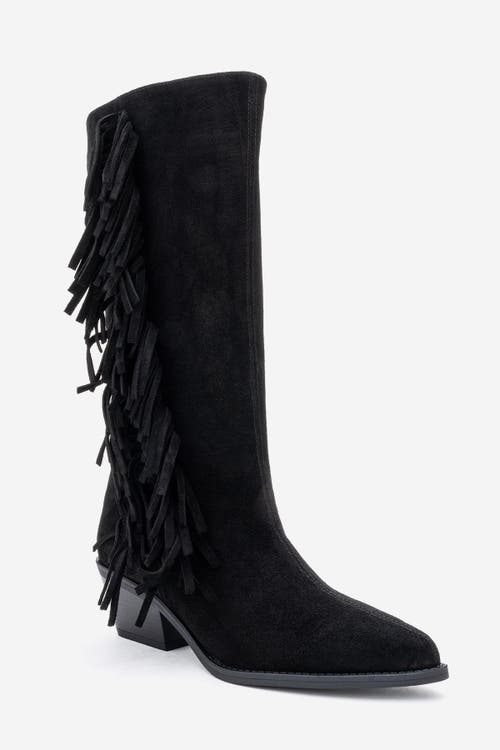 Forever & Always Shoes Orlo Leather Fringed Western Boot In Black