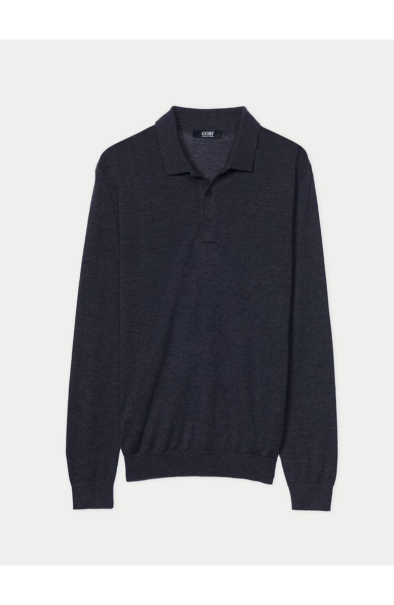 GOBI Mongolian Cashmere Men's Cashmere Silk Polo, Main, color, Charcoal