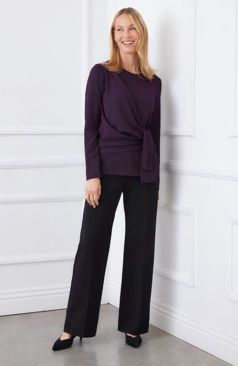Karen Kane Metallic Knit Side Drape Long Sleeve Top, Alternate, color, Eggplant