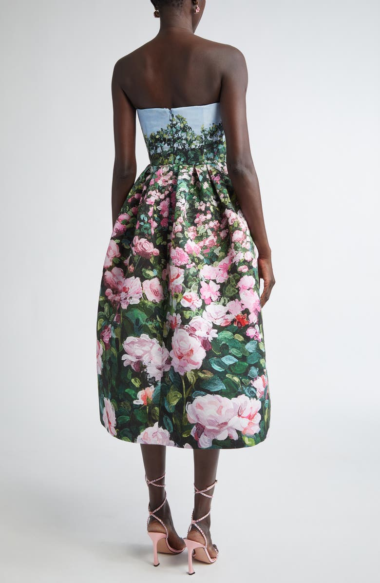 Oscar de la Renta Rose Field Strapless Silk Faille Cocktail Dress, Alternate, color, 