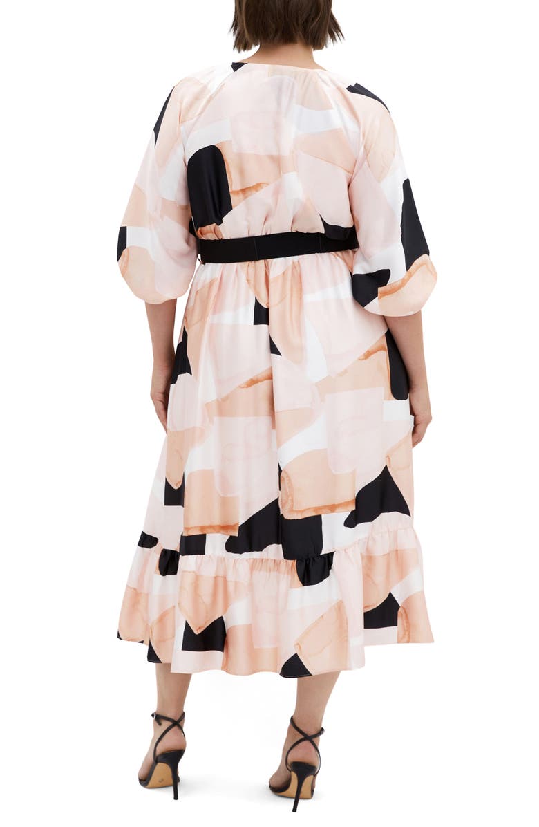 City Chic Betty Belted Midi Dress, Alternate, color, Playful Pink/ Coral Multi