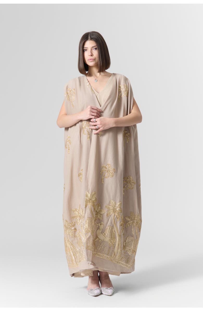 Le Fafo Luna Embroidered Linen Kaftan Set, Main, color, Beige
