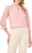 CeCe Lace Ruffle Tie Neck Top