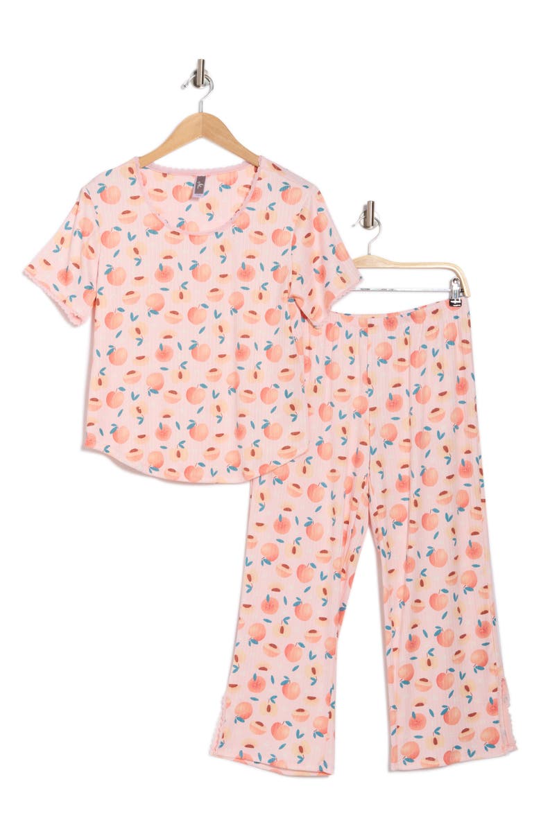PJ COUTURE Lace Trim Ribbed T-Shirt & Capri Pajamas, Alternate, color, 