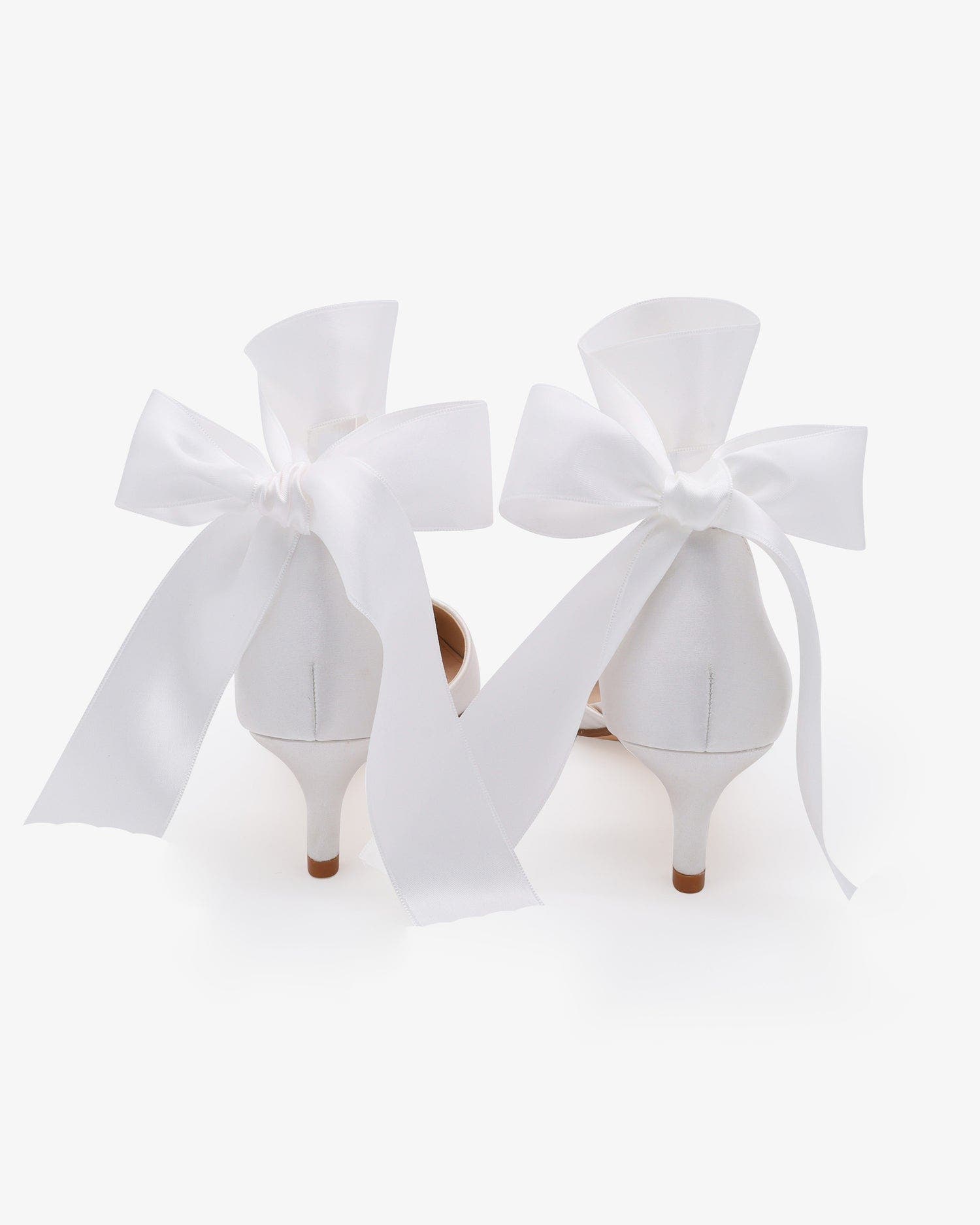 Kailee P Farah Satin Pointy Toe Kitten Low Heel with Wrapped Satin Ribbon Tie, Alternate, color, White