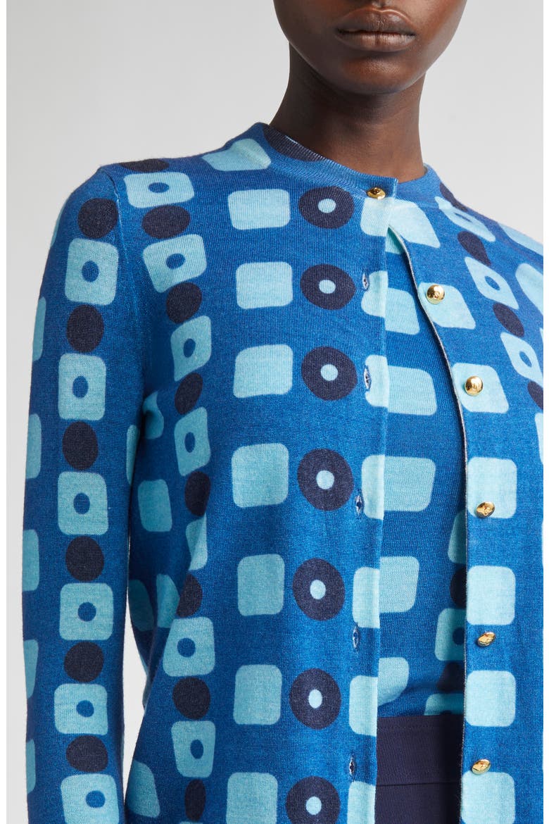 Geo Print Wool Cardigan, Alternate, color, COBALT CLASSIC BEIGE