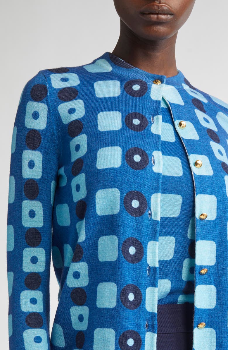 ST. JOHN Geo Print Wool Cardigan, Alternate, color, Cobalt Classic Beige