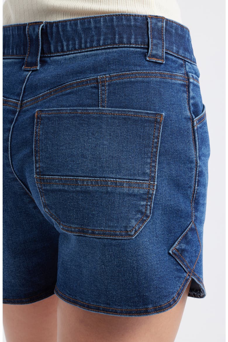 Skyrise Dolphin Hem Denim Shorts, Alternate, color, INDIGO
