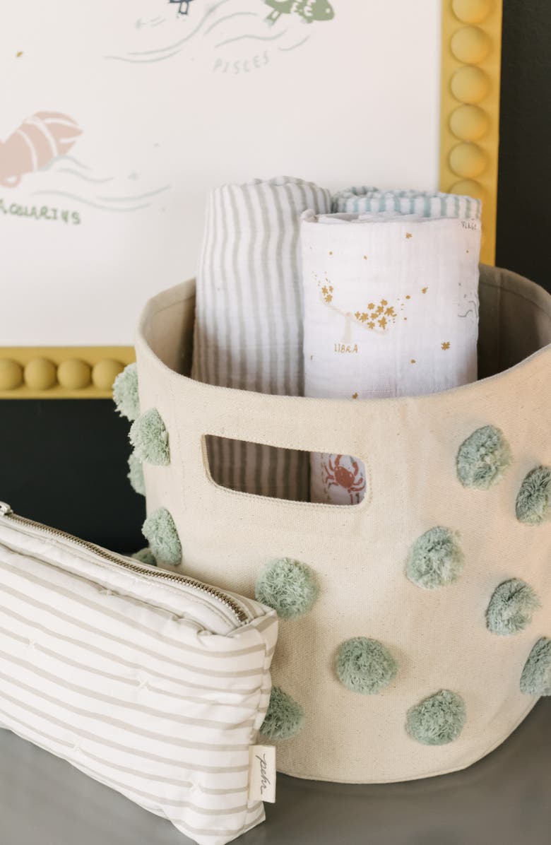 Pehr Pint Pompom Basket, Alternate, color, Sea