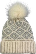 MARCUS ADLER Faux Fur Pompom Geo Knit Beanie