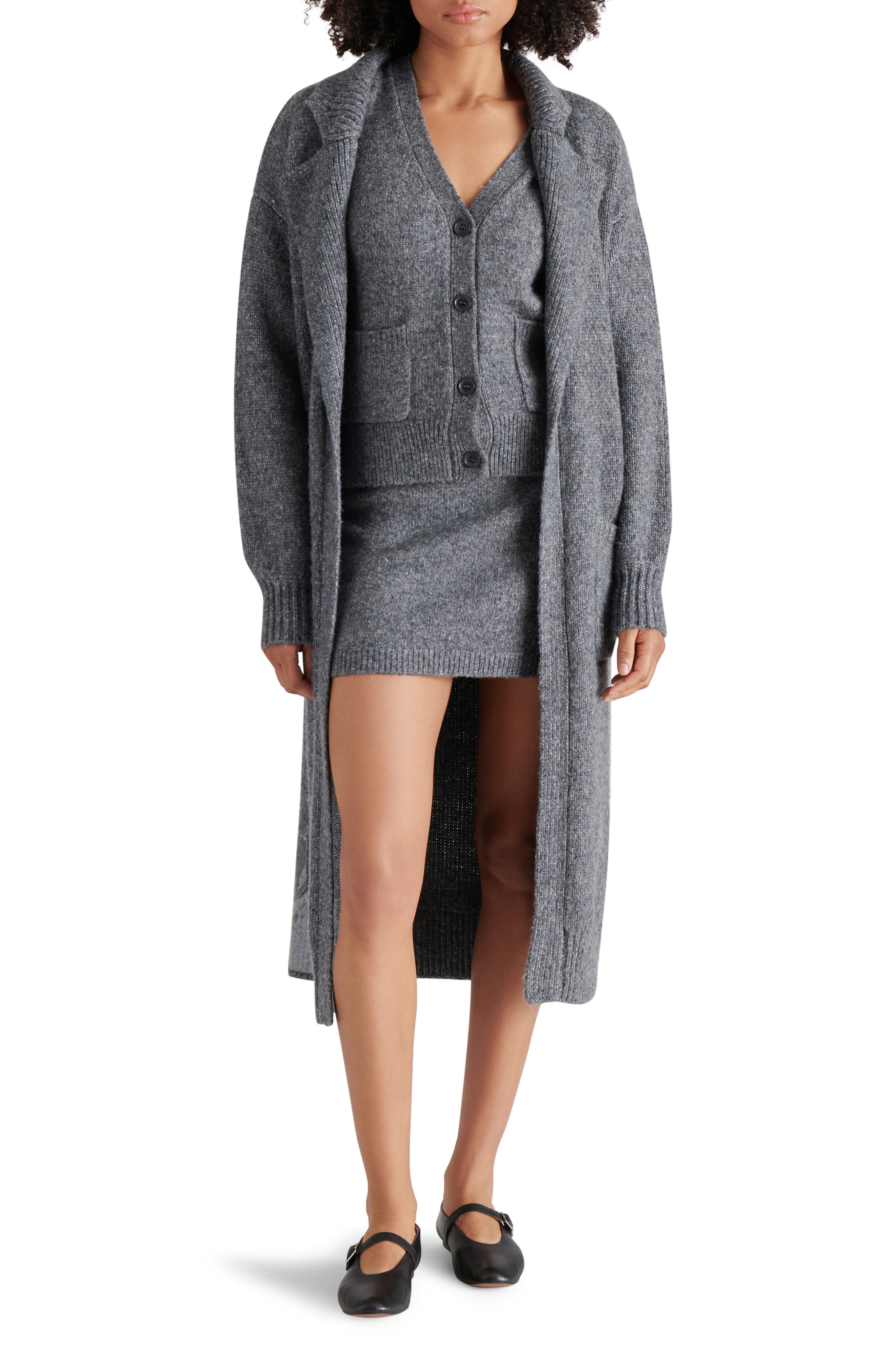 Steve Madden Marl Notched Lapel Longline Cardigan
