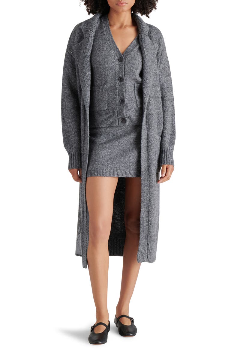 Steve Madden Marl Notched Lapel Longline Cardigan, Main, color, Heather Charcoal