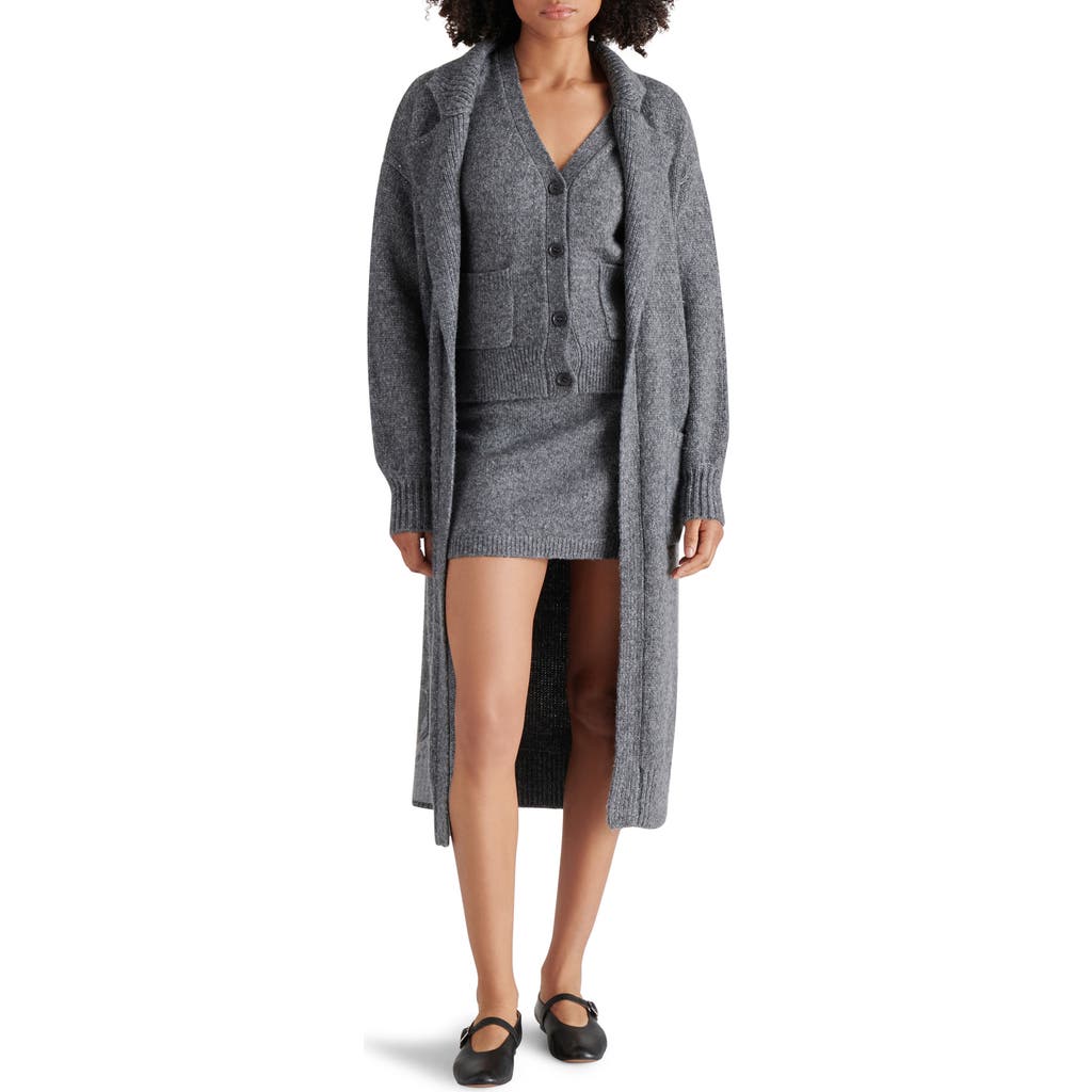Steve Madden Marl Notched Lapel Longline Cardigan In Heather Charcoal