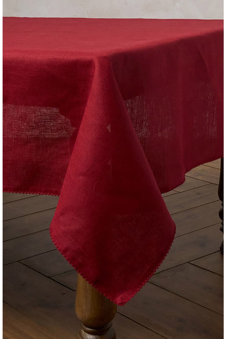 Berry Scallop Linen Tablecloth, Alternate, color, RUBY