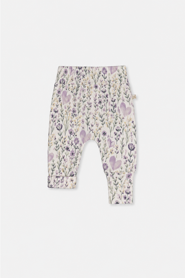 Organic Cotton Floral Cuff Two Evolutive Pants Set, Alternate, color, Purple Floral Print