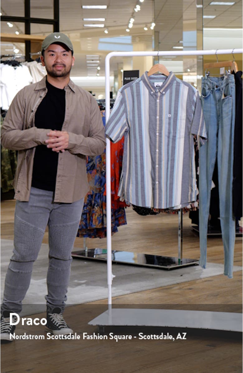 Oxford Stripe Short Sleeve Button-Up Shirt, sales video thumbnail