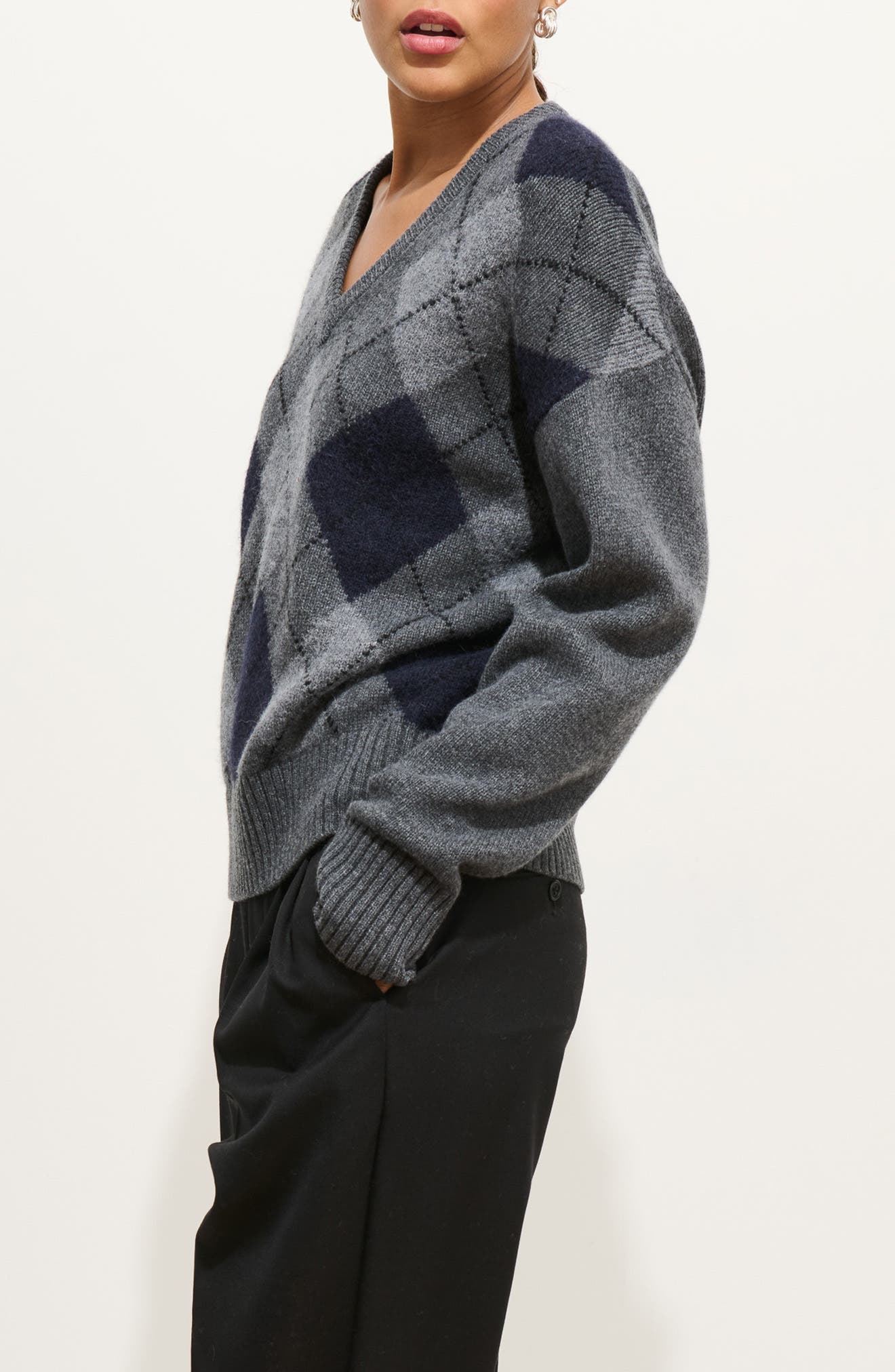 Campbell Argyle Wool Blend V-Neck Sweater - image 2