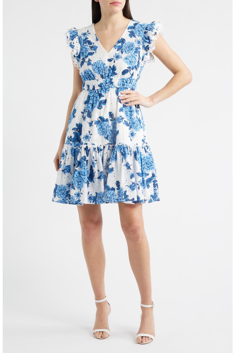 Floral Eyelet Lace Dress, Main, color, MARINA MULTI