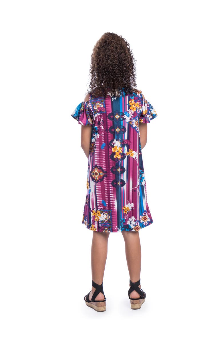 24sevenKid Floral Cold Shoulder Knee Length Dress, Alternate, color, Blue Multi