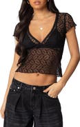 EDIKTED Julie Sheer Lace Crop Top