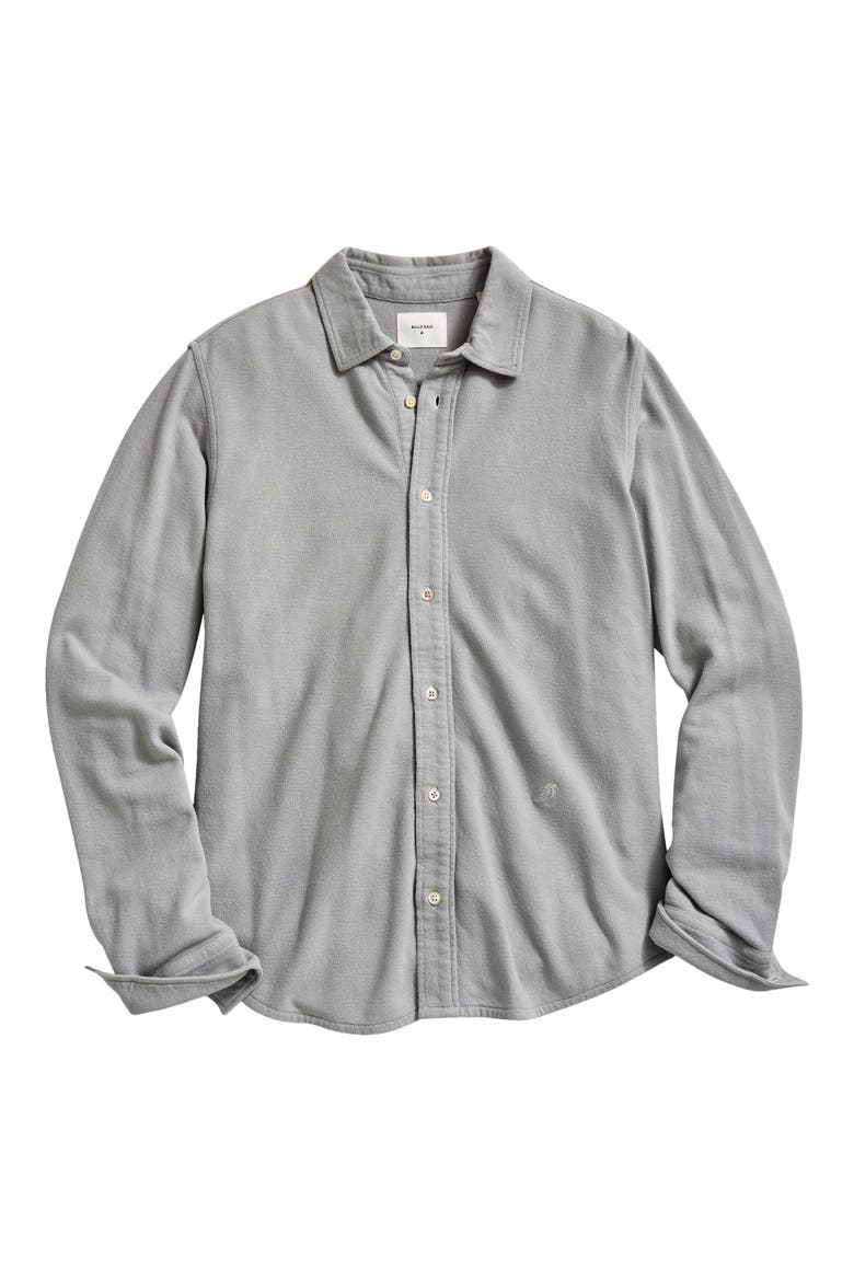 Yellowhammer Cotton & Linen Knit Button-Up Shirt, Main, color, SILVER