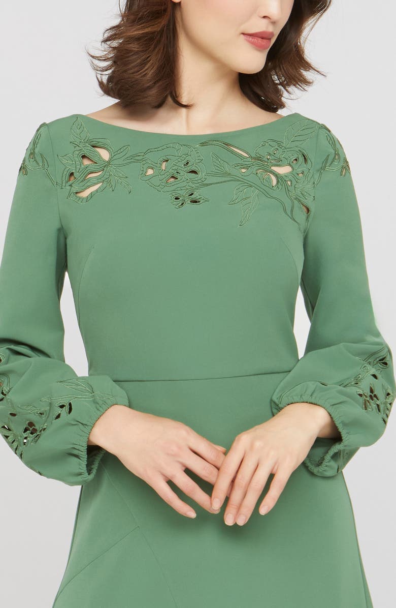 Kay Unger Valentina Embroidered Long Sleeve Gown, Alternate, color, Spearmint