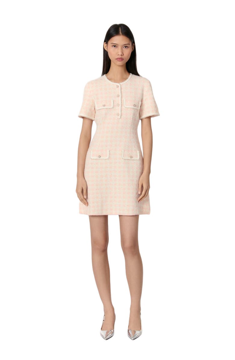 maje Tweed-effect knit mini dress, Main, color, 