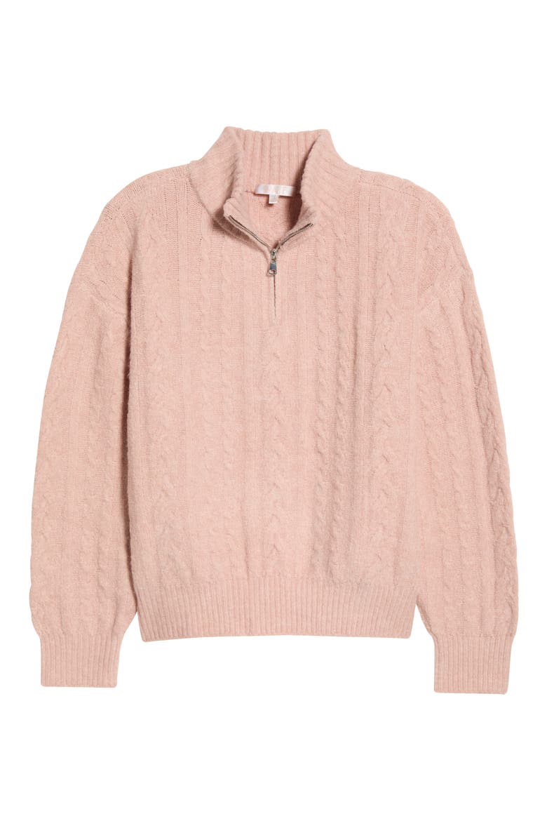 West Half Zip Cable Knit Sweater, Alternate, color, BLUSH