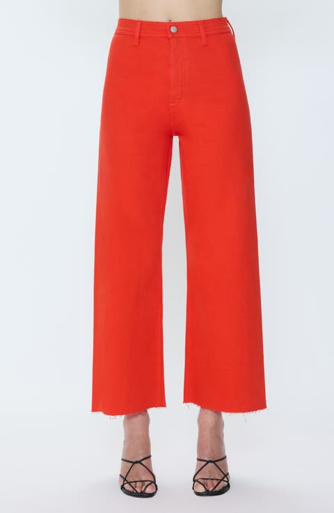 Penny Crop High Waist Raw Hem Wide Leg Jeans