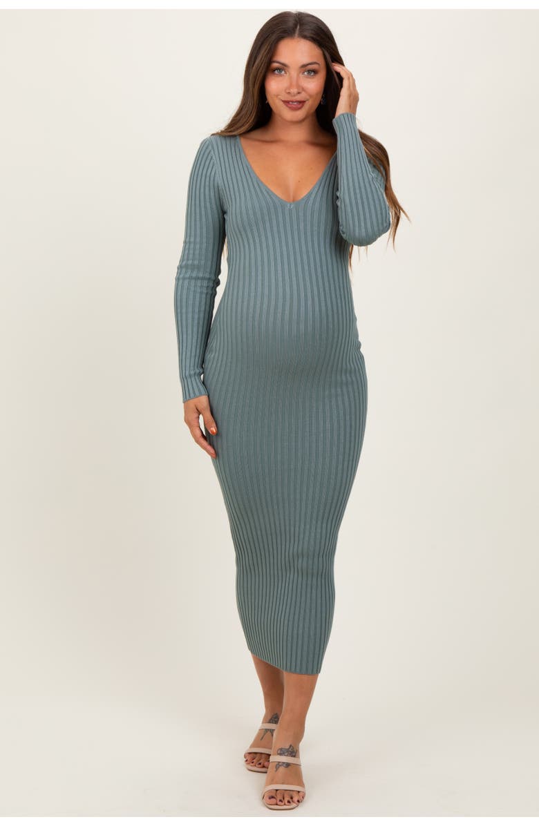 PinkBlush V-Neck Long Sleeve Fitted Maxi Dress, Main, color, Jade