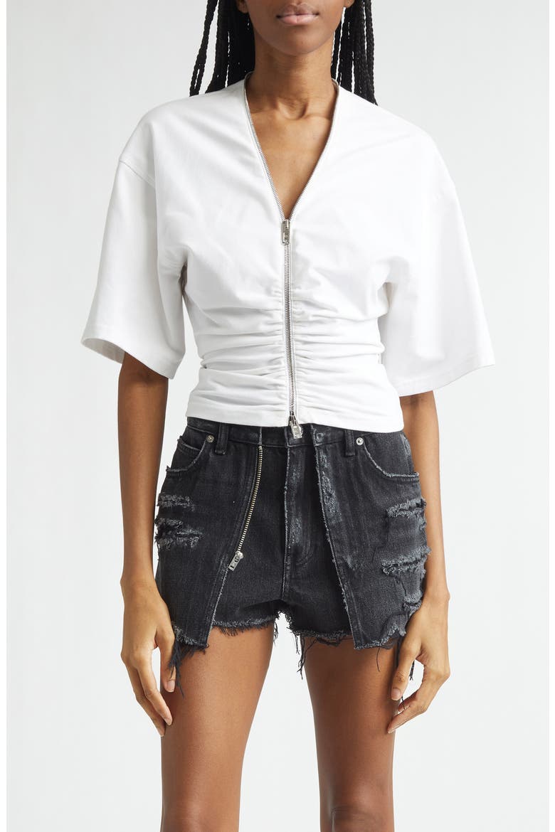 Ruched Knit Zip Top, Main, color, WHITE