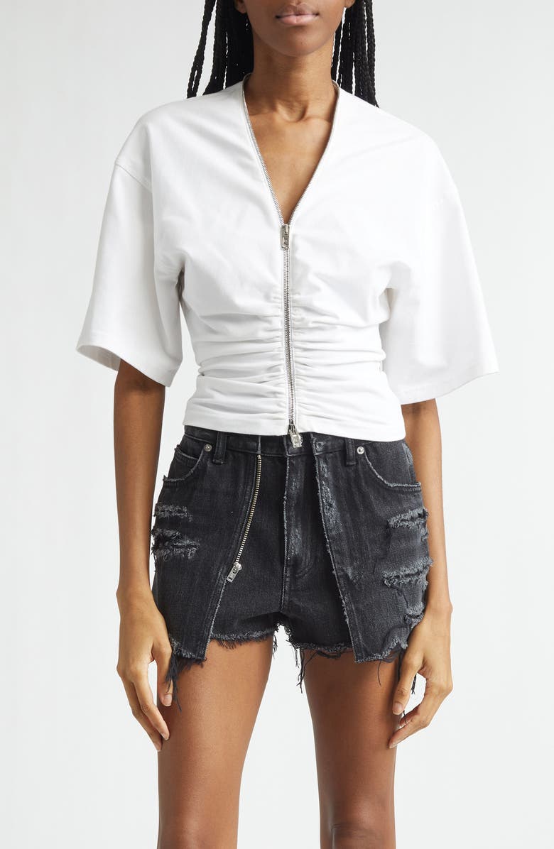 Alexander Wang Ruched Knit Zip Top, Main, color, White