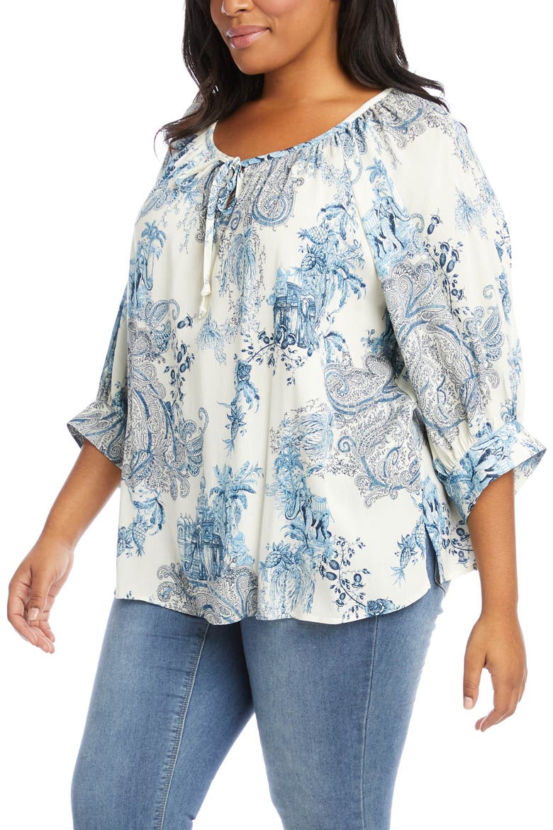 Amalfi Coast Tile Print Blouson Sleeve Top, Alternate, color, PRINT