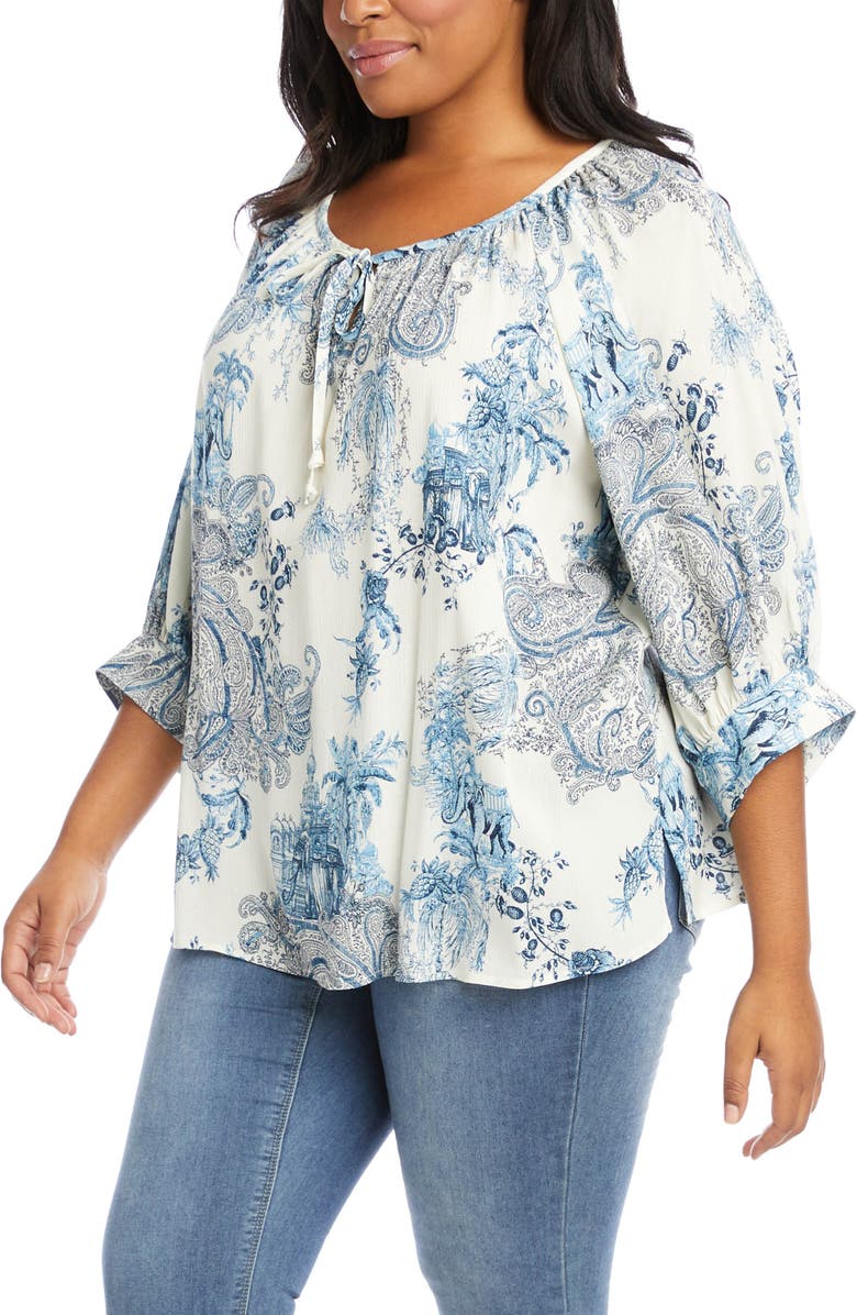 Karen Kane Amalfi Coast Tile Print Blouson Sleeve Top, Alternate, color, 