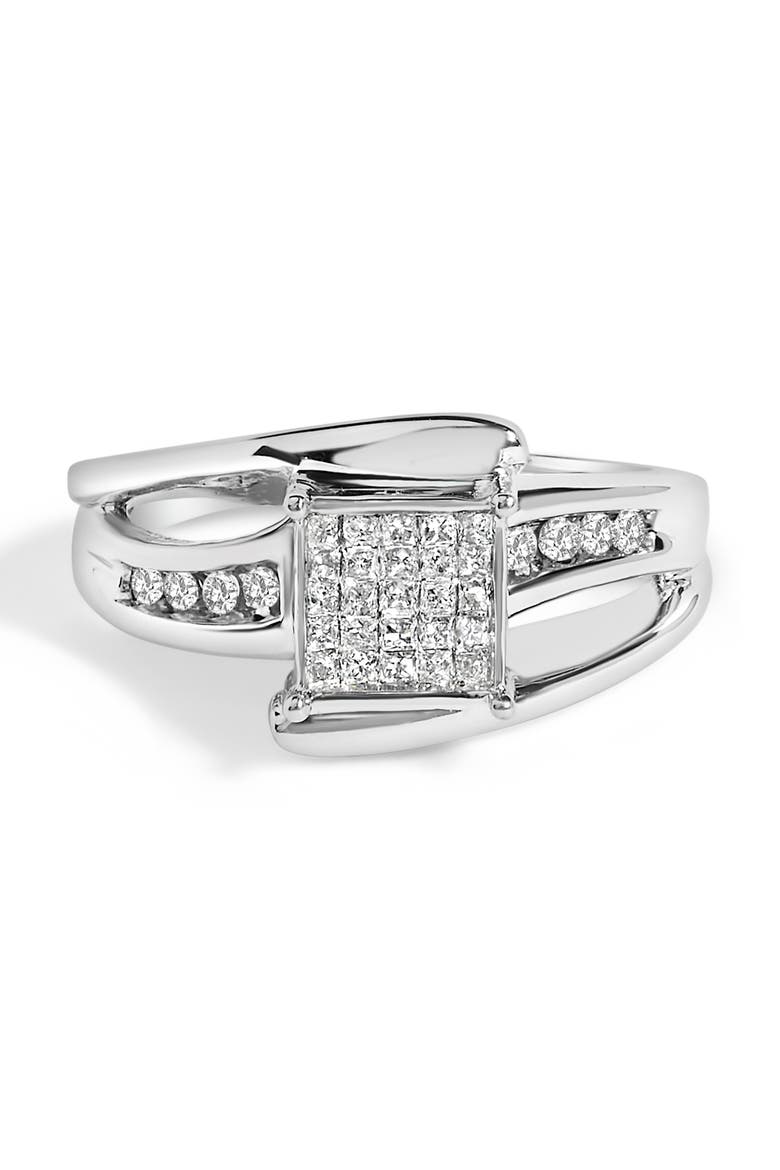 10K White Gold 1/3 Cttw Princess-cut Diamond Cluster Bypass Ring, Main, color, White Gold