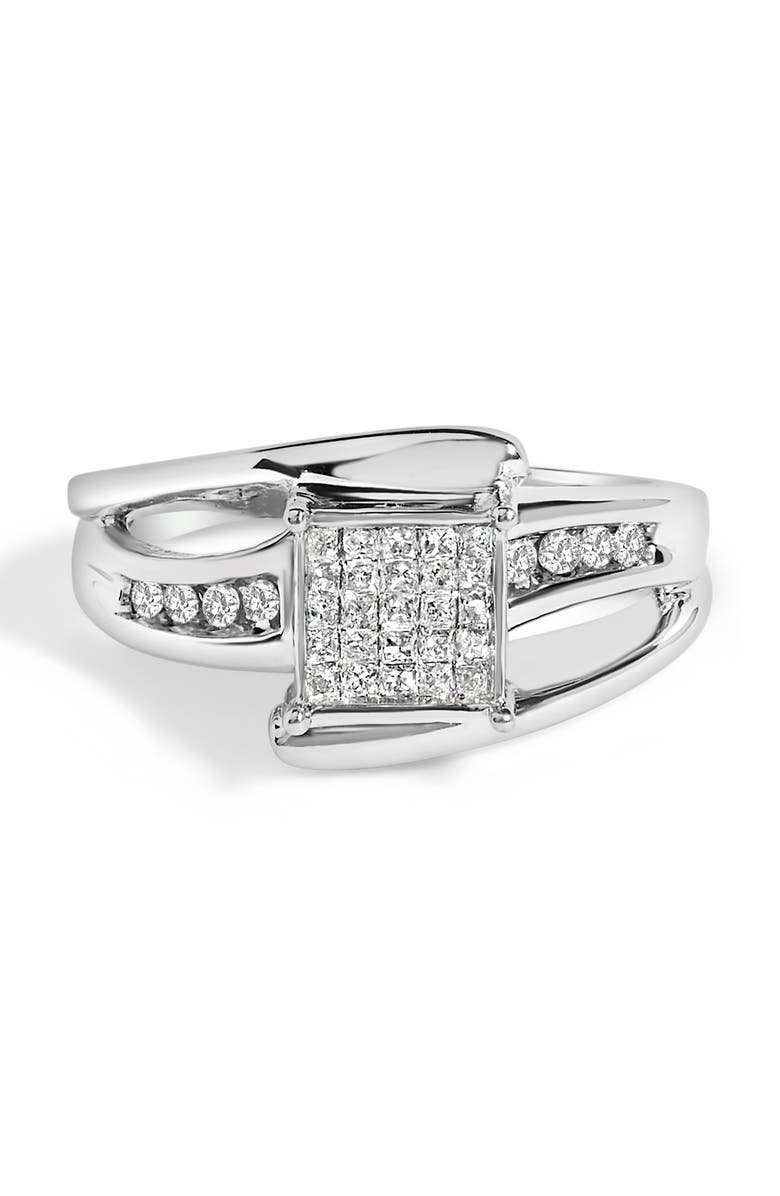 Haus of Brilliance 10K White Gold 1/3 Cttw Princess-cut Diamond Cluster Bypass Ring, Main, color, White Gold