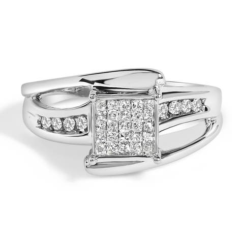 10K White Gold 1/3 Cttw Princess-cut Diamond Cluster Bypass Ring