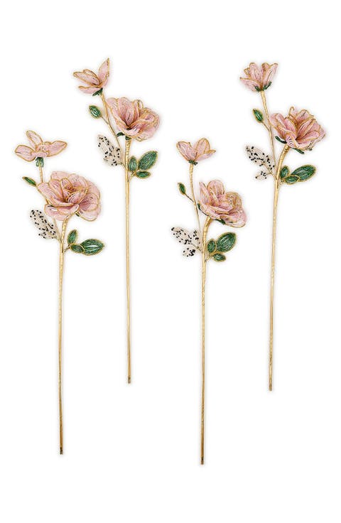 Pink Rose Beaded Flower Stems