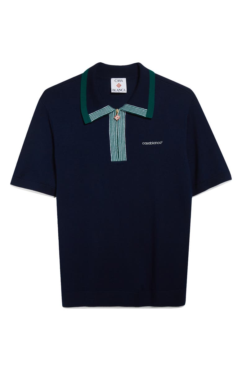Casablanca Merino Wool Tennis Polo, Alternate, color, Navy